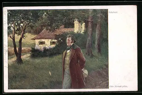Künstler-AK Franz Schubert auf einem Waldweg