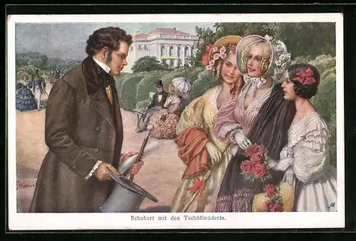 Künstler-AK H. Schubert: Schubert mit den Tschöllmäderln