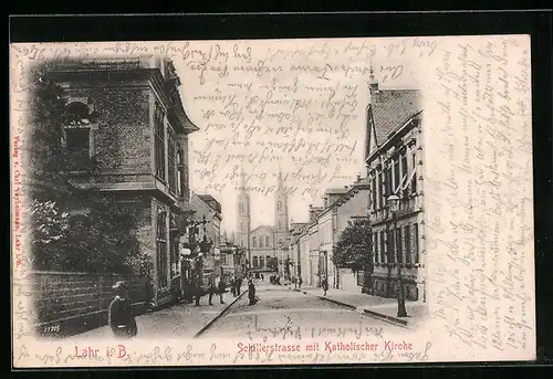 AK Lahr i. B., Schillerstrasse mit Katholischer Kirche