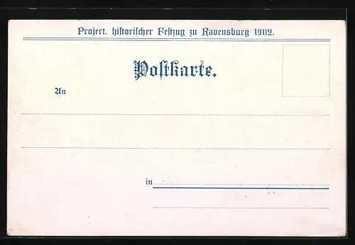 Lithographie Ravensburg, Project. historischer Festzug 1902, Conradin von Hohenstaufen zieht nach Italien 1267