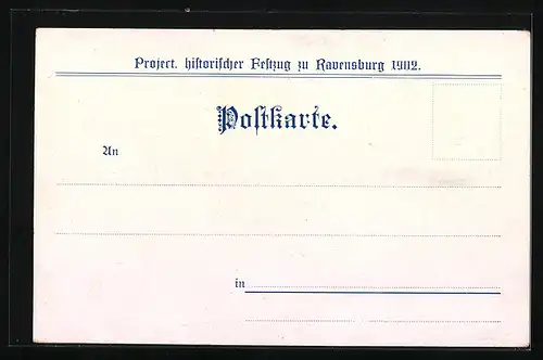 Lithographie Ravensburg, Project. historischer Festzug 1902, Pest und Hungesnot, Mittelalterliche Gerichtsbarkeit