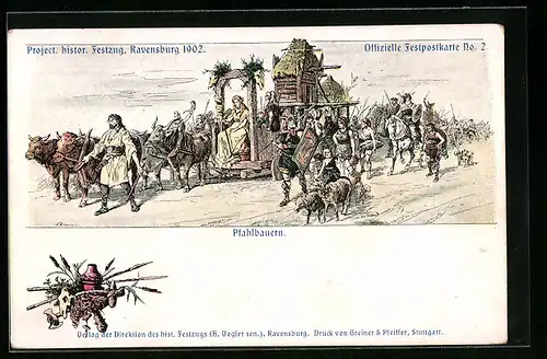 Lithographie Ravensburg, Project. historischer Festzug 1902, Pfahlbauern