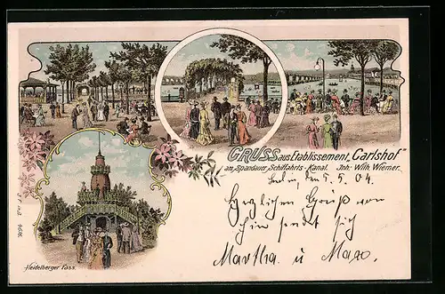 Lithographie Berlin-Spandau, Restaurant Etablissement Carlshof, Heidelberger Fass