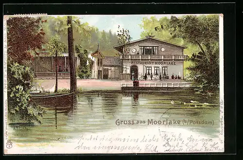 Lithographie Berlin-Wannsee, Restaurant Moorlake am Ufer