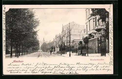 AK Aachen, Monheimsallee mit Mann