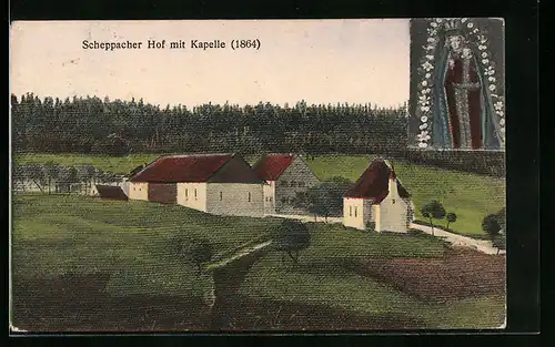 AK Oberschönenfeld, Scheppacher Hof mit Kapelle, Gnadenbild