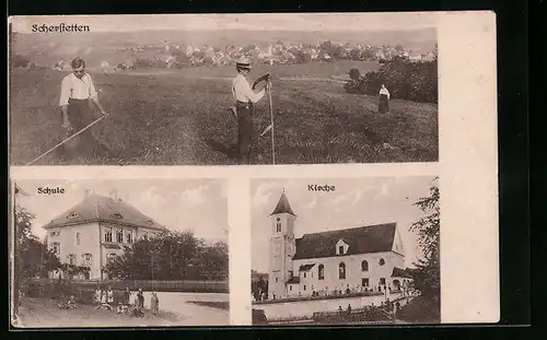 AK Scherstetten, Teilansicht, Schule, Kirche