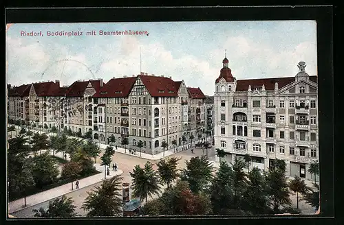 AK Berlin-Rixdorf, Boddinplatz mit Beamtenhäusern