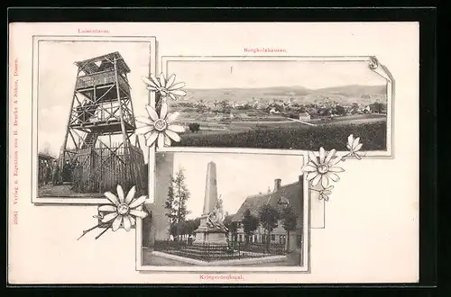 AK Borgholzhausen, Teilansicht, Luisenturm, Kriegerdenkmal
