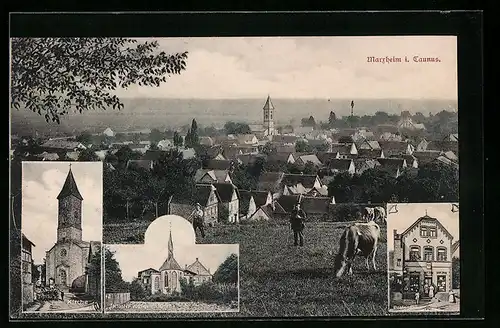 AK Marxheim i. Taunus, Postagentur, Kloster vom guten Hirten, Kirche