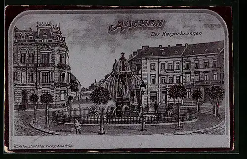 Metallfolie-AK Aachen, Der Kaiserbrunnen
