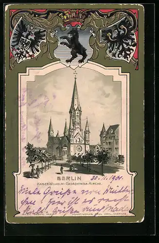 Passepartout-Lithographie Berlin-Charlottenburg, Kaiser Wilhelm-Gedächtnis-Kirche