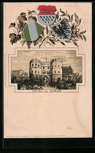 Passepartout-Lithographie Köln, Eigelsteintor und Wappen