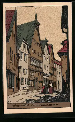 Steindruck-AK Münstereifel, Blick auf die Orchheimerstrasse