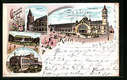 Lithographie Köln, Hauptbahnhof, Flora, Richard-Wallraf-Museum