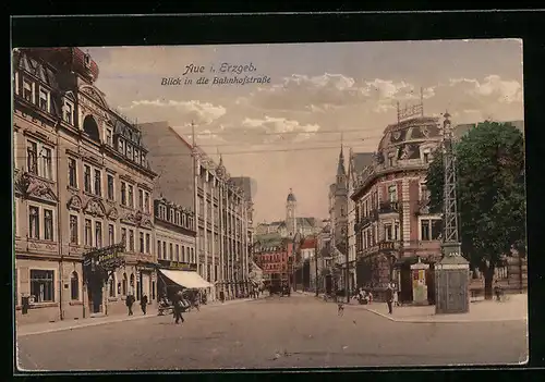 AK Aue i. Erzgeb., Blick in die Bahnhofstrasse