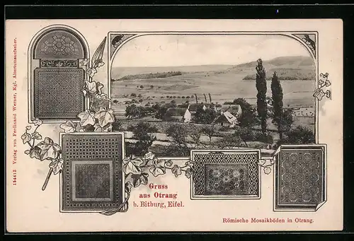 AK Otrang b. Bitburg /Eifel, Ortsansicht, Römische Mosaikböden