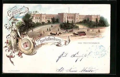 Lithographie Berlin-Charlottenburg, Strassenpartie am Polytechnikum