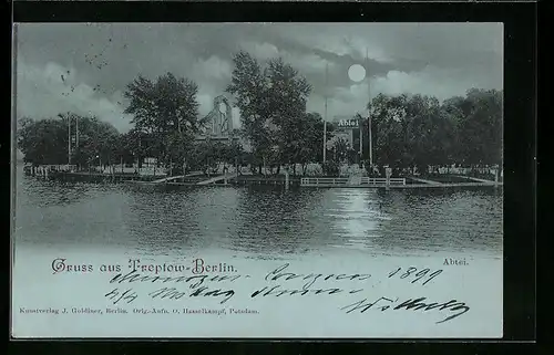 Mondschein-AK Treptow-Berlin, Blick auf Abtei