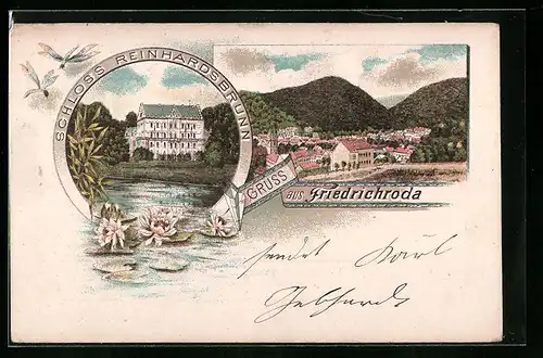 Lithographie Friedrichroda, Gesamtansicht, Schloss Reinhardsbrunn