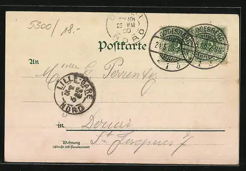 Lithographie Godesberg, Totalansicht mit Ruine