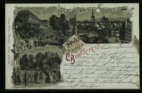 Mondschein-Lithographie Aachen-Burtscheid, Curhaus, Frankenburg