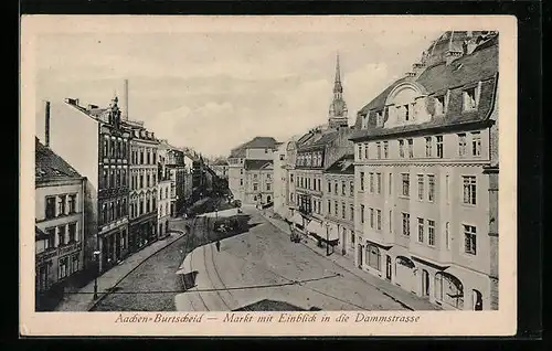 AK Aachen-Burtscheid, Markt mit Einblick in die Dammstrasse