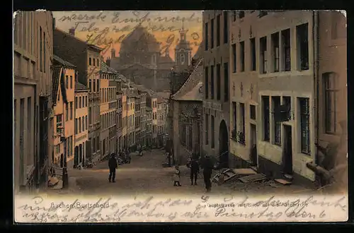 AK Aachen-Burtscheid, Hauptstrasse mit Blick auf die Abteikirche