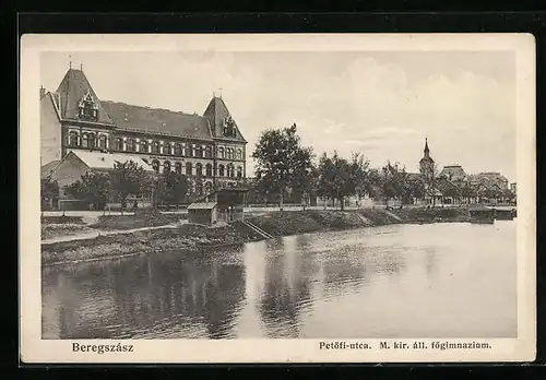 AK Beregszász, Petöfi-utca, M. kir. áll. fögimnazium