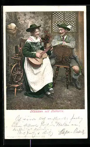 AK Mädchen mit Gitarre, Tracht