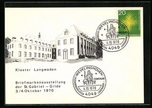 AK Briefmarkenausstellung der St. Gabriel-Gilde 1970, Kloster Langwaden