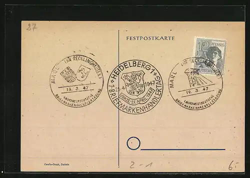 AK Marl-Hüls, 1. Nordwestdeutsche Briefmarkenhändlertagung im März 1947