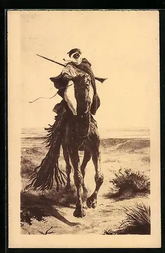 AK Courrier poatal au desert, Arabischer Kurier auf seinem Dromedar