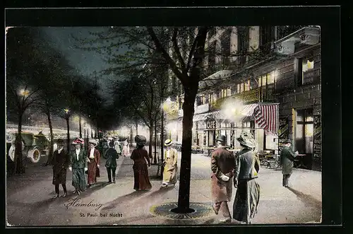 AK Hamburg-St.Pauli, St. Pauli bei Nacht