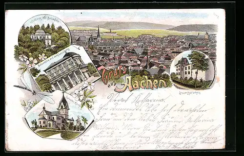 Lithographie Aachen, Lousberg mit Belvedére, Belvedére auf dem Lousberg, Linzenhäuschen