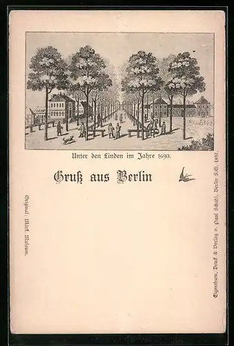 AK Berlin, Strassenpartie, Unter den Linden Jahr 1690