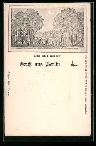 AK Berlin, Strassenpartie, Unter den Linden Jahr 1740