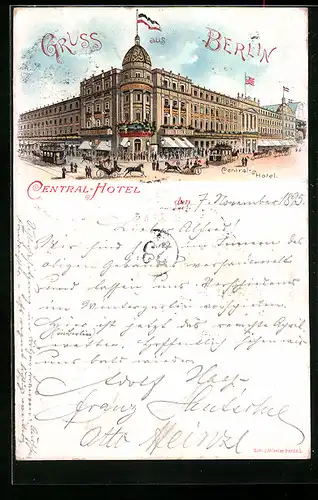 Vorläufer-Lithographie Berlin, 1895, Central-Hotel
