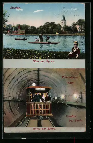 AK Berlin-Stralau, Blick über der Spree, U-Bahn im Tunnel