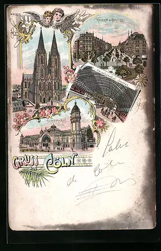 Lithographie Köln, Hohenstaufenring, Hauptbahnhof, Dom