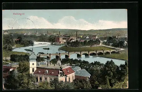 AK Hattingen, Ortspartie mit Fluss und Brücke