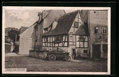 AK Alt-Orb, Strassenpartie mit Fachwerkhaus