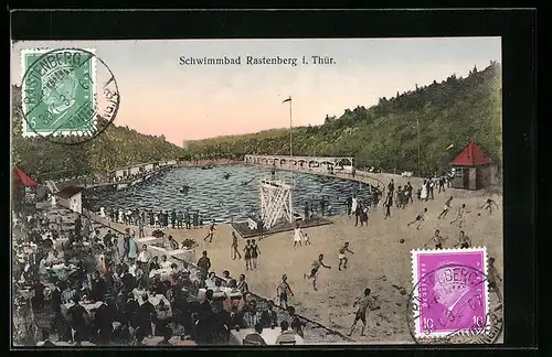 AK Rastenberg i. Thür., Schwimmbad mit Gästen