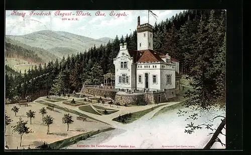 Lithographie Aue /Erzgeb., König Friedrich August-Warte