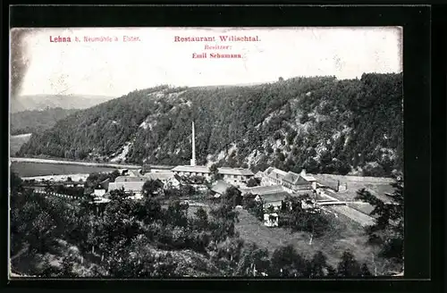 AK Lehna b. Neumühle a. Elster, Ortspartie mit Restaurant Wilischtal