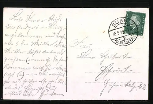 AK Burg, Teilansicht mit Kirche