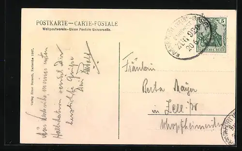 AK Karlsruhe, Kaiserstrasse mit Passanten und Strassenbahn