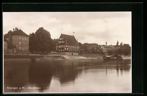 AK Kitzingen a. M., Blick vom Wasser auf das Bootshaus