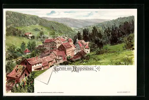 Künstler-AK Rippoldsau, Gesamtansicht der Ortschaft
