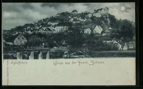 Mondschein-AK Egloffstein /Fränk. Schweiz, Ortsansicht mit Häusern